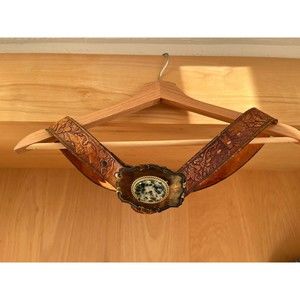 Vtg Sears Leather Belt with Rad Stone Buckle